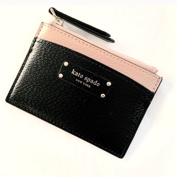 NWT Kate Spade leather zip card wallet black blush - Picture 3 of 7